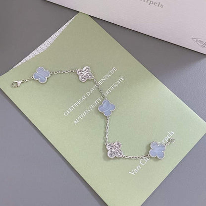 [ELAN LUXE]CLOVER  5 MOTIF DIAMOND PURPLE CHALCEDONY BRACELET SILVER