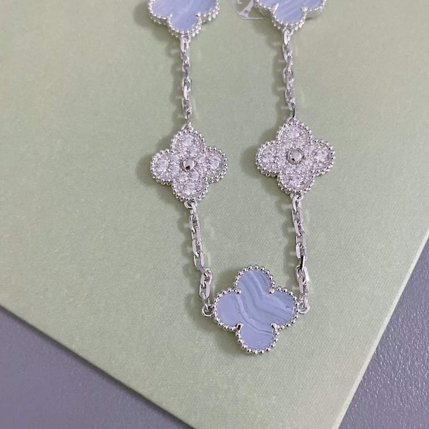 [ELAN LUXE]CLOVER  5 MOTIF DIAMOND PURPLE CHALCEDONY BRACELET SILVER
