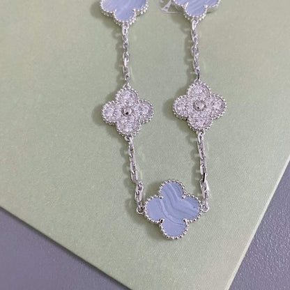 [ELAN LUXE]CLOVER  5 MOTIF DIAMOND PURPLE CHALCEDONY BRACELET SILVER