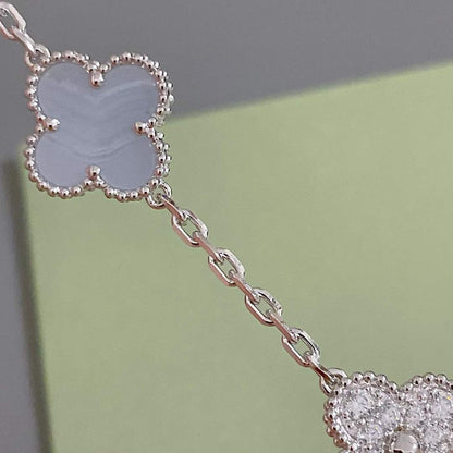[ELAN LUXE]CLOVER  5 MOTIF DIAMOND PURPLE CHALCEDONY BRACELET SILVER