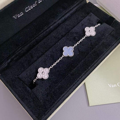 [ELAN LUXE]CLOVER  5 MOTIF DIAMOND PURPLE CHALCEDONY BRACELET SILVER