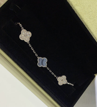 [ELAN LUXE]CLOVER  5 MOTIF DIAMOND PURPLE CHALCEDONY BRACELET SILVER