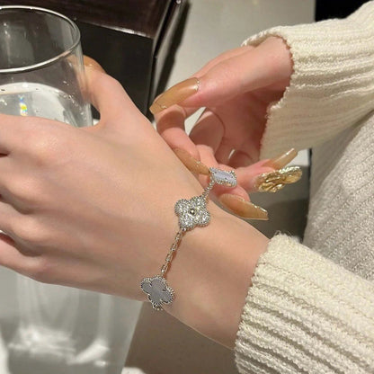 [ELAN LUXE]CLOVER  5 MOTIF DIAMOND PURPLE CHALCEDONY BRACELET SILVER
