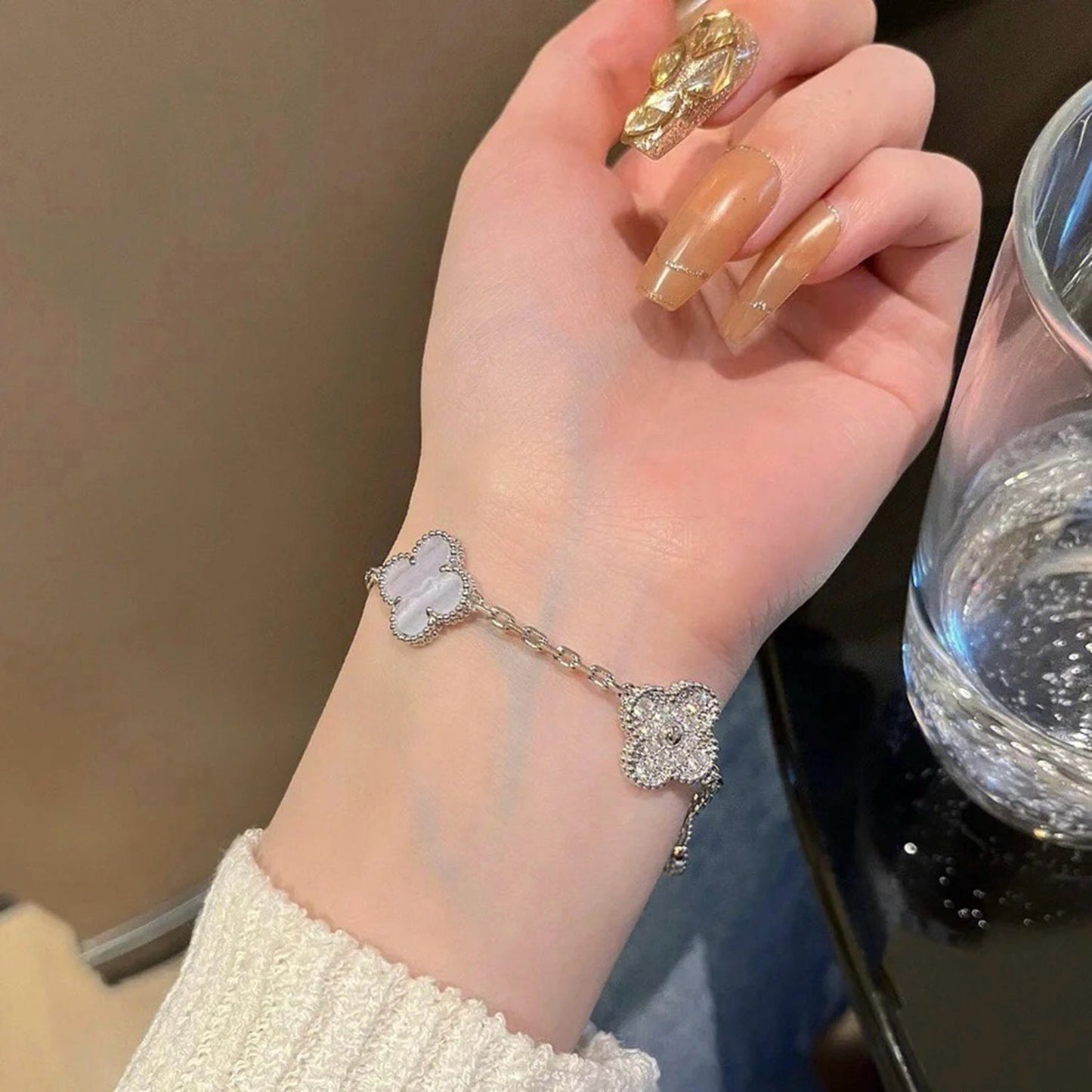 [ELAN LUXE]CLOVER  5 MOTIF DIAMOND PURPLE CHALCEDONY BRACELET SILVER