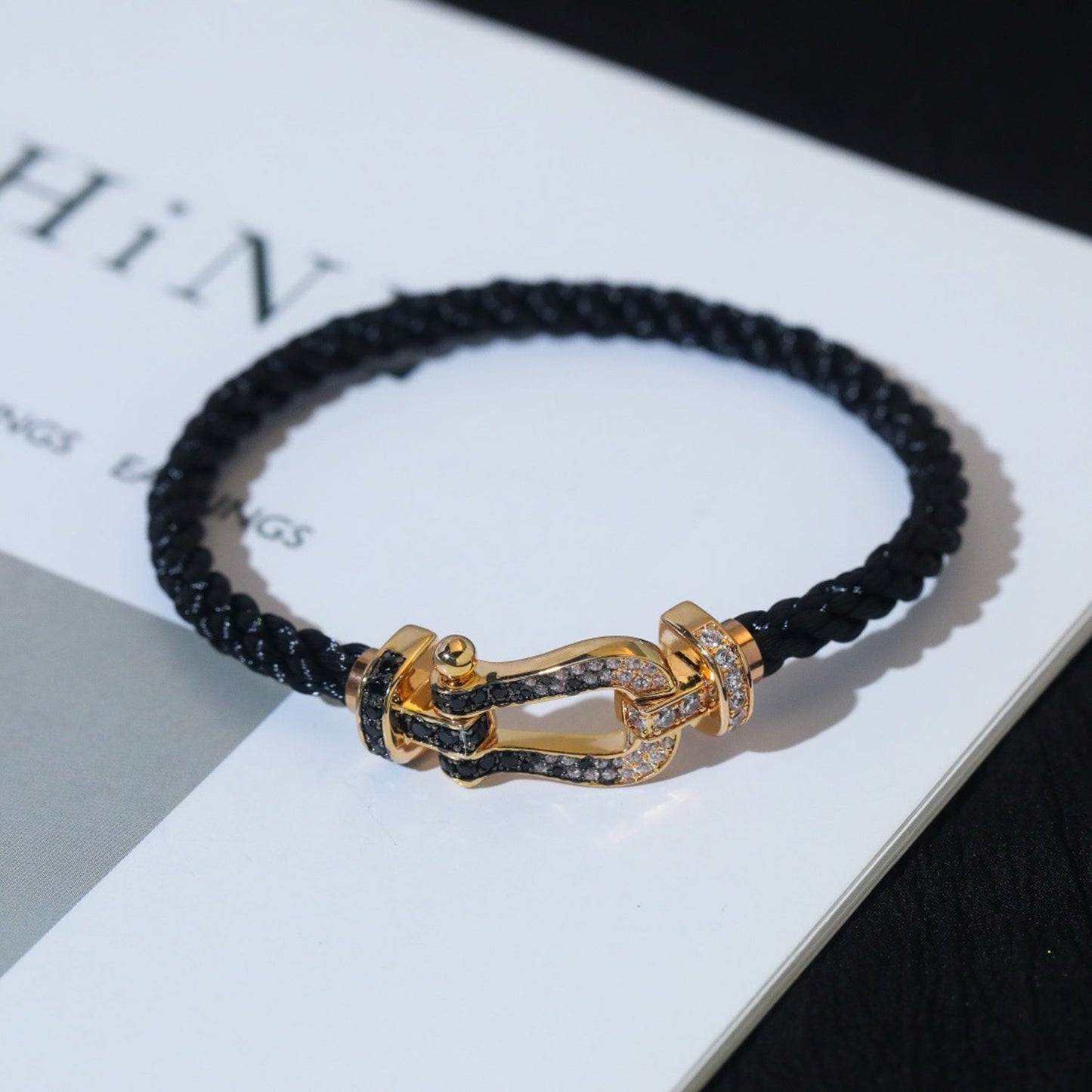 [ELAN LUXE]FORCE LARGE HORSESHOE BLACK WHITE DIAMOND BRACELET ROSE GOLD