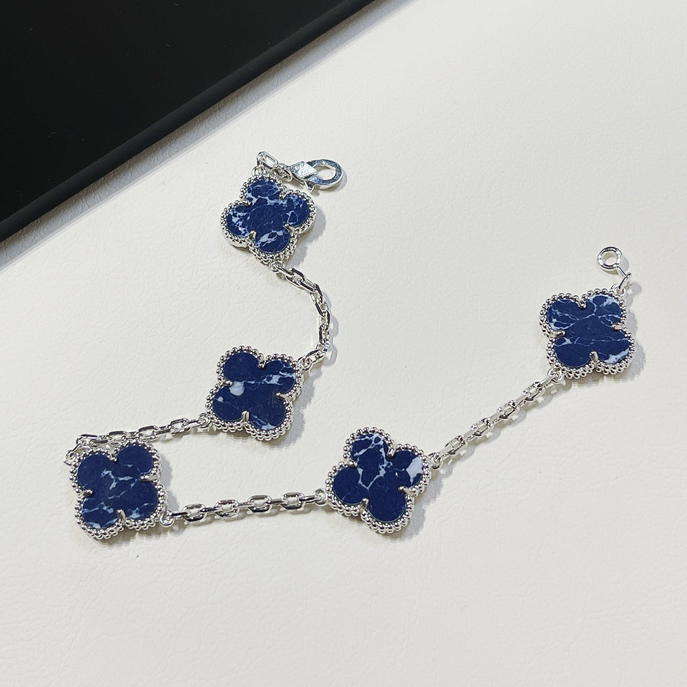 [ELAN LUXE]CLOVER 5 MOTIF PIETERSITE SILVER BRACELET