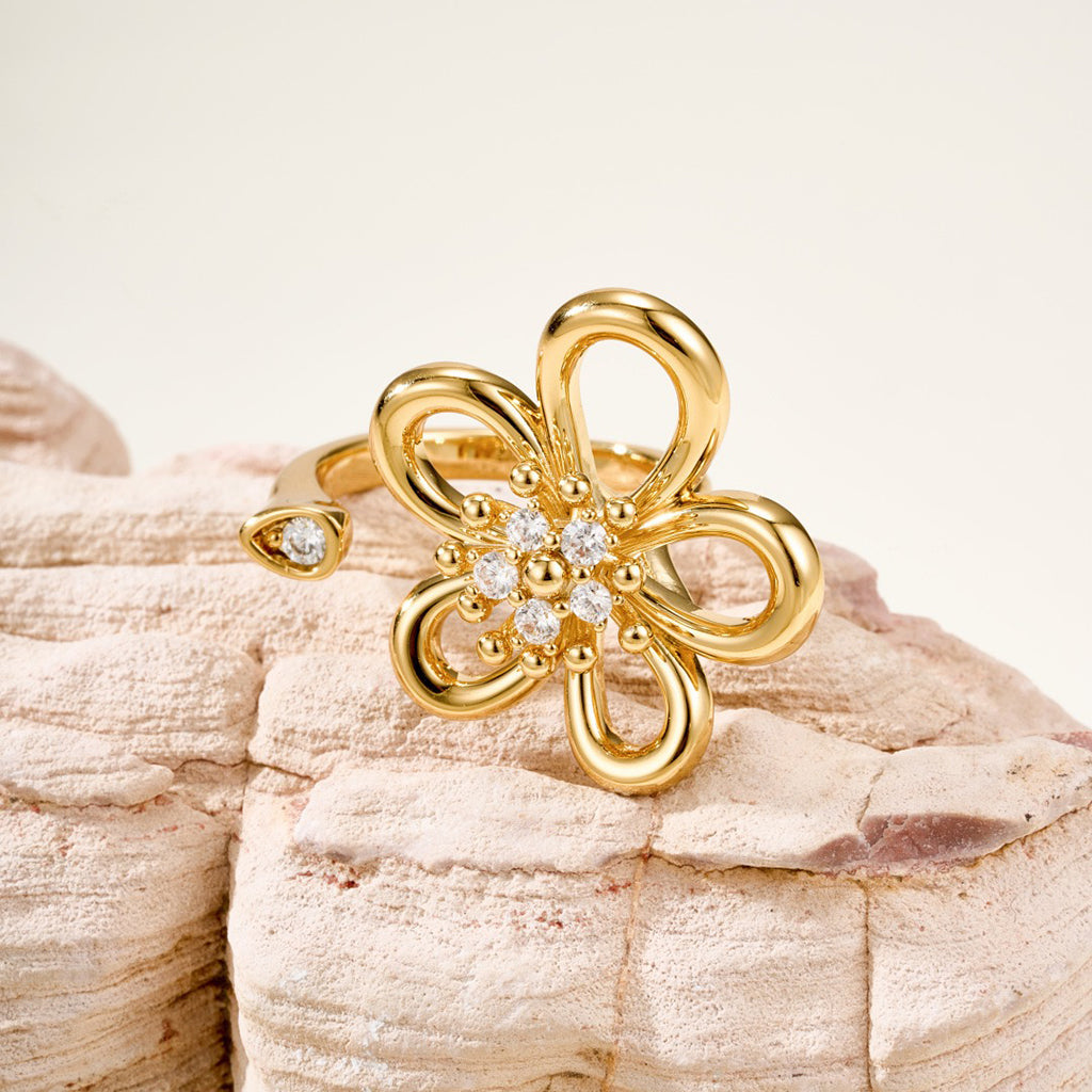 [ELAN LUXE]  FLOWERLACE OPEN RING 5 DIAMONDS