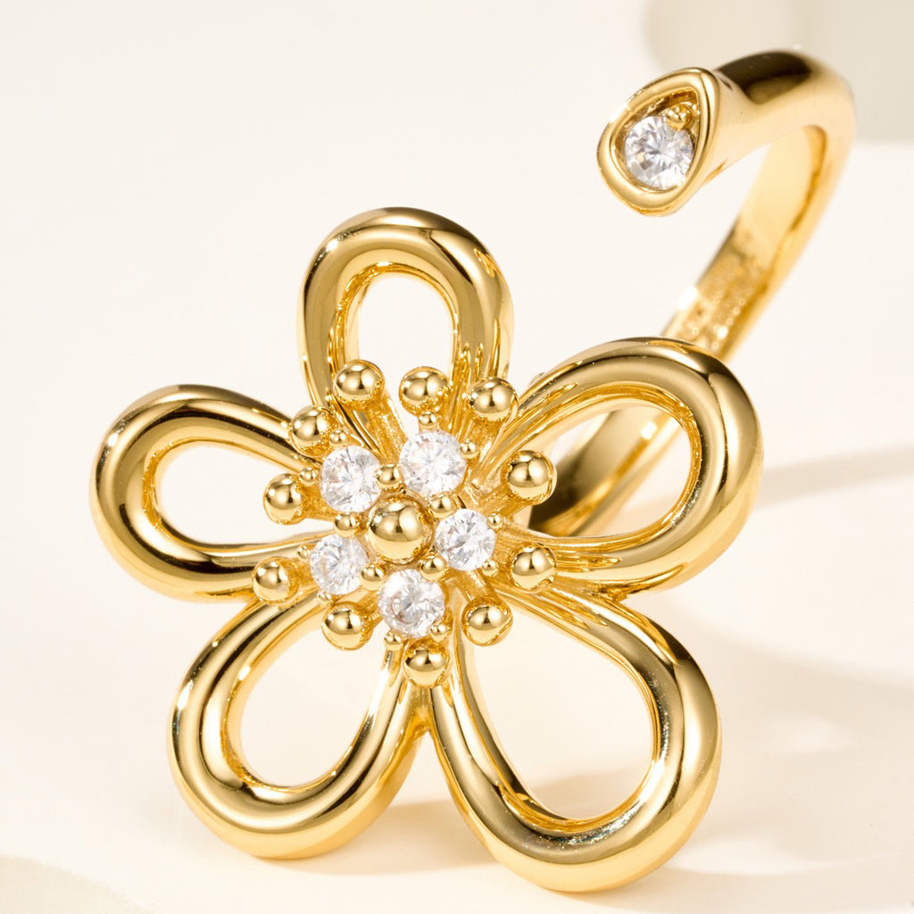 [ELAN LUXE]  FLOWERLACE OPEN RING 5 DIAMONDS