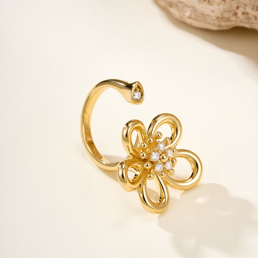 [ELAN LUXE]  FLOWERLACE OPEN RING 5 DIAMONDS