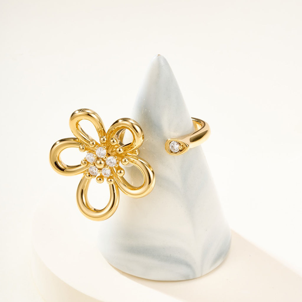 [ELAN LUXE]  FLOWERLACE OPEN RING 5 DIAMONDS