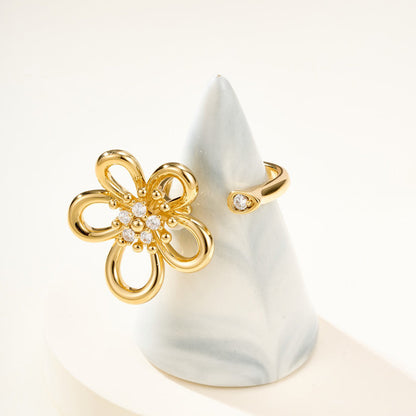[ELAN LUXE]  FLOWERLACE OPEN RING 5 DIAMONDS
