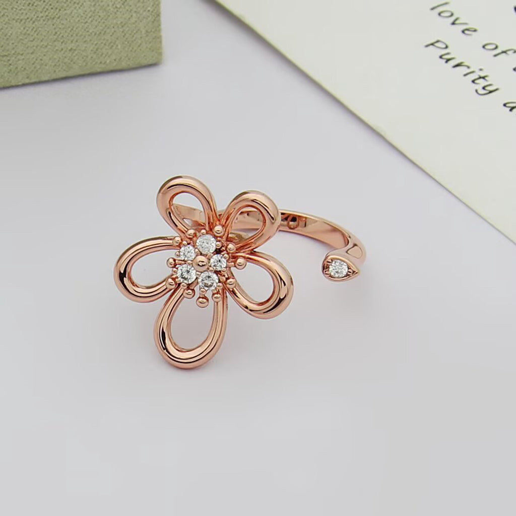 [ELAN LUXE]  FLOWERLACE OPEN RING 5 DIAMONDS