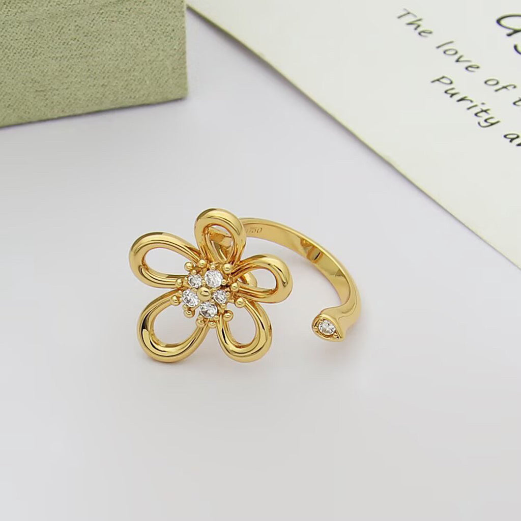 [ELAN LUXE]  FLOWERLACE OPEN RING 5 DIAMONDS