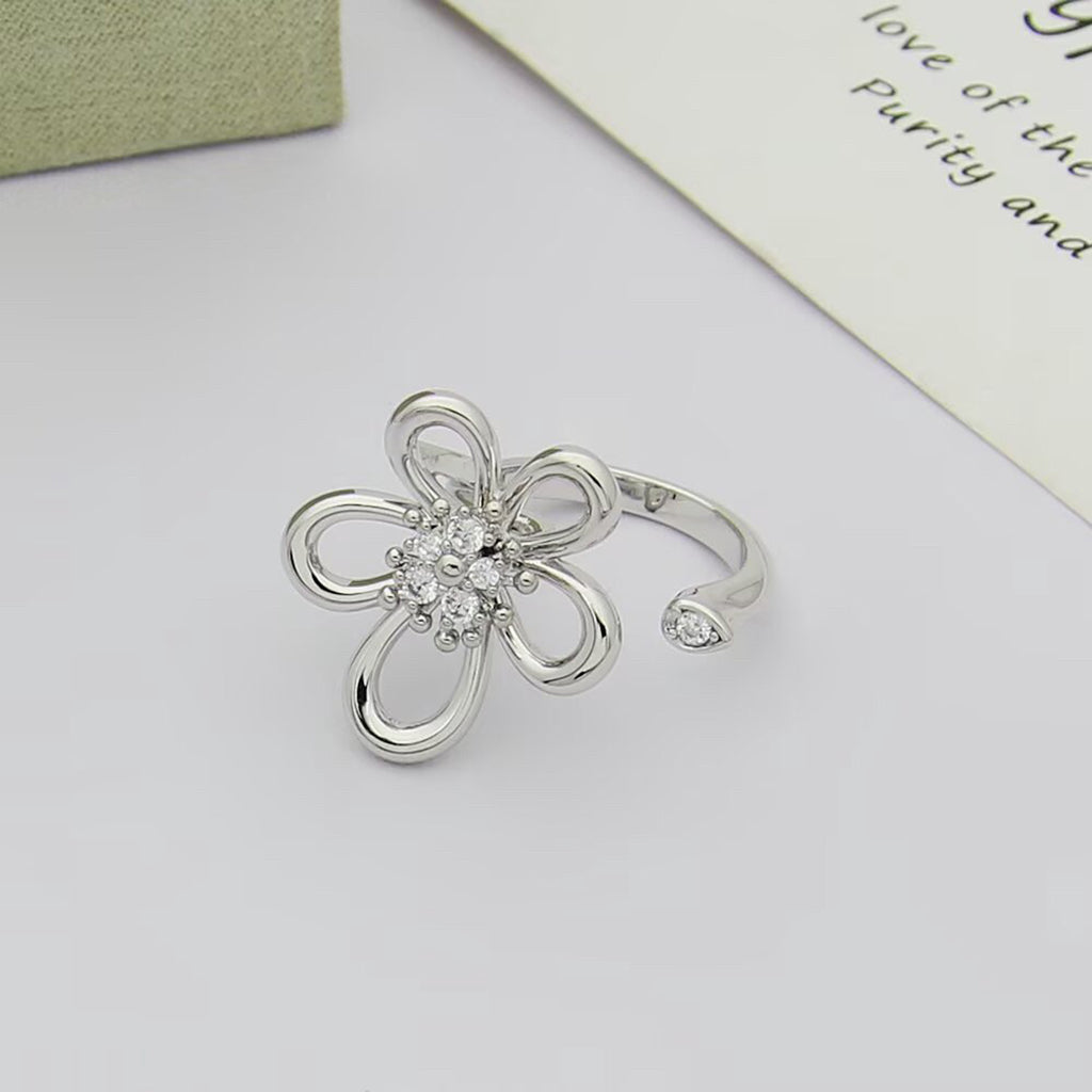[ELAN LUXE]  FLOWERLACE OPEN RING 5 DIAMONDS