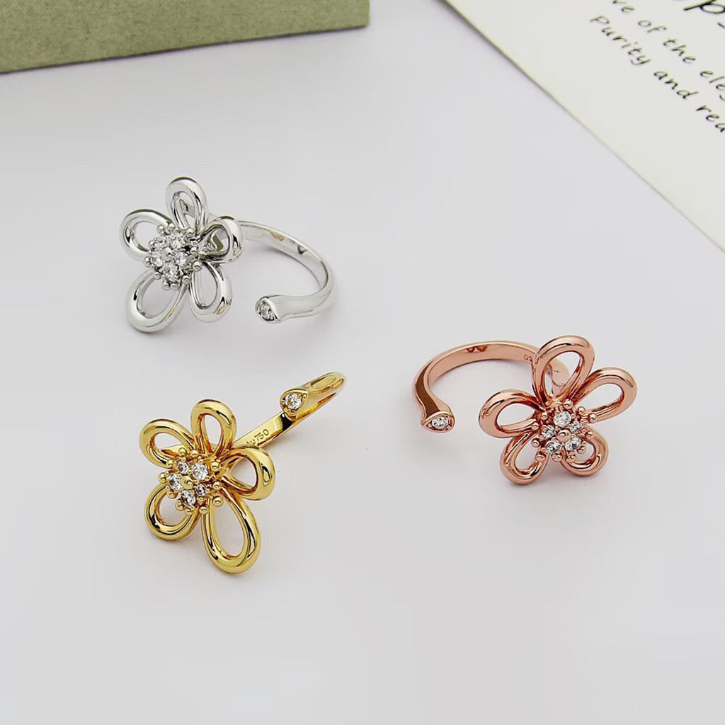 [ELAN LUXE]  FLOWERLACE OPEN RING 5 DIAMONDS