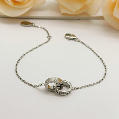 [ELAN LUXE]LOVE DOUBLE RING HALF DIAMOND BRACELET