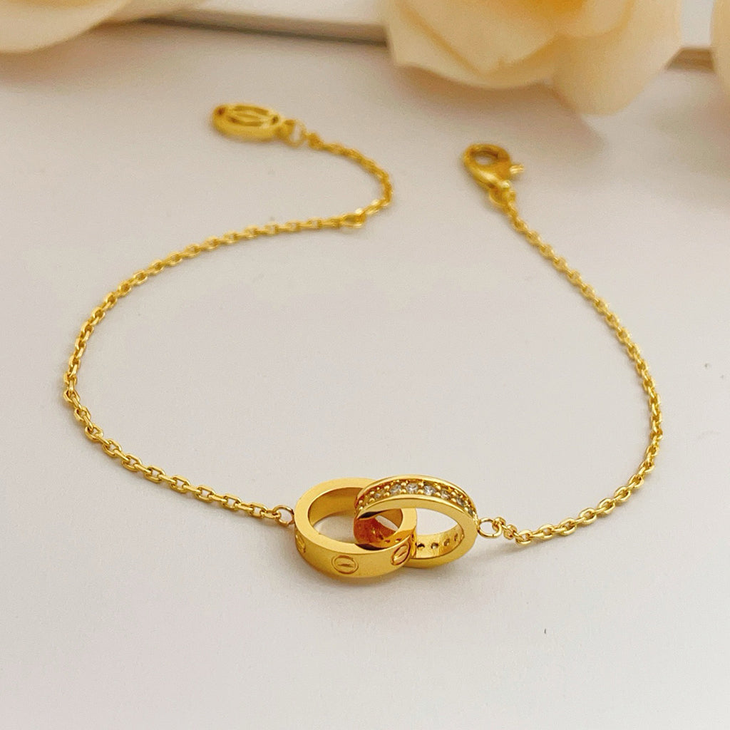 [ELAN LUXE]LOVE DOUBLE RING HALF DIAMOND BRACELET