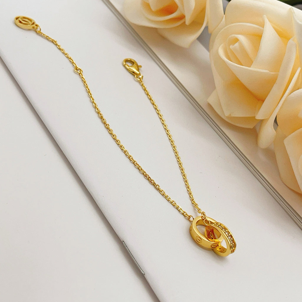 [ELAN LUXE]LOVE DOUBLE RING HALF DIAMOND BRACELET