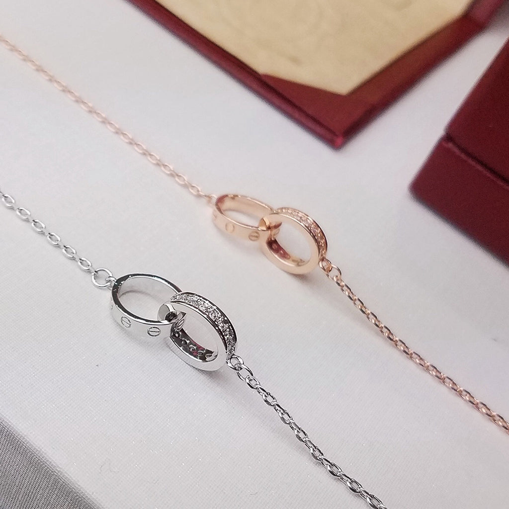 [ELAN LUXE]LOVE DOUBLE RING HALF DIAMOND BRACELET