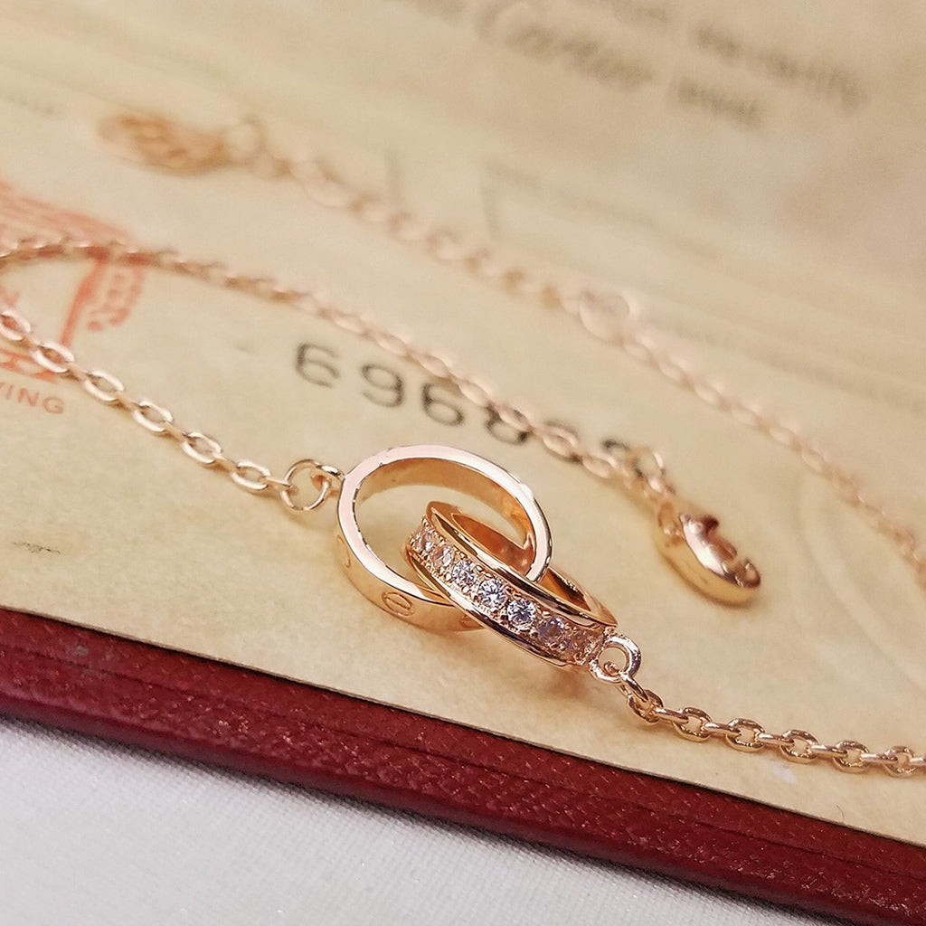 [ELAN LUXE]LOVE DOUBLE RING HALF DIAMOND BRACELET