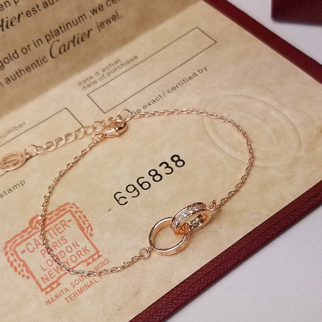 [ELAN LUXE]LOVE DOUBLE RING HALF DIAMOND BRACELET