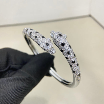[ELAN LUXE]PANTHERE DOUBLE HEADED HALF DIAMOND OPEN BRACELET