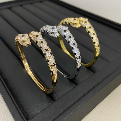 [ELAN LUXE]PANTHERE DOUBLE HEADED HALF DIAMOND OPEN BRACELET