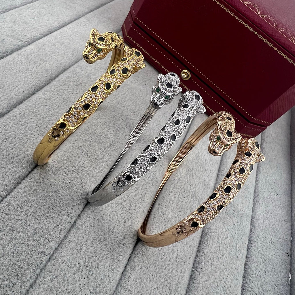 [ELAN LUXE]PANTHERE DOUBLE HEADED HALF DIAMOND OPEN BRACELET