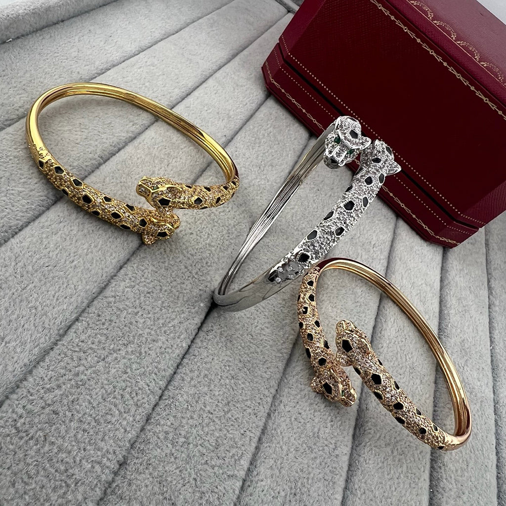 [ELAN LUXE]PANTHERE DOUBLE HEADED HALF DIAMOND OPEN BRACELET