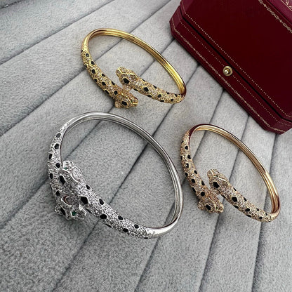 [ELAN LUXE]PANTHERE DOUBLE HEADED HALF DIAMOND OPEN BRACELET