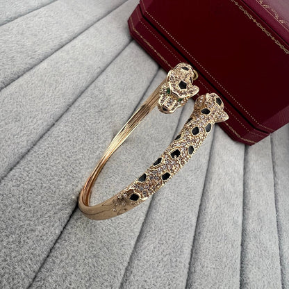 [ELAN LUXE]PANTHERE DOUBLE HEADED HALF DIAMOND OPEN BRACELET