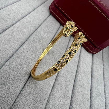 [ELAN LUXE]PANTHERE DOUBLE HEADED HALF DIAMOND OPEN BRACELET