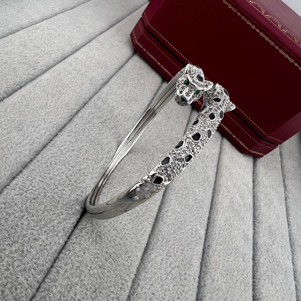 [ELAN LUXE]PANTHERE DOUBLE HEADED HALF DIAMOND OPEN BRACELET