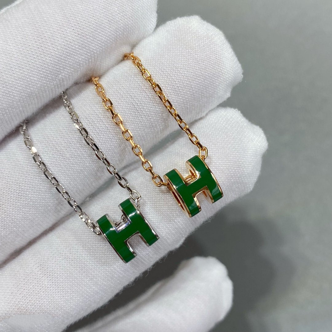 [ELAN LUXE]POP H GREEN NECKLACE SILVER AND GOLD