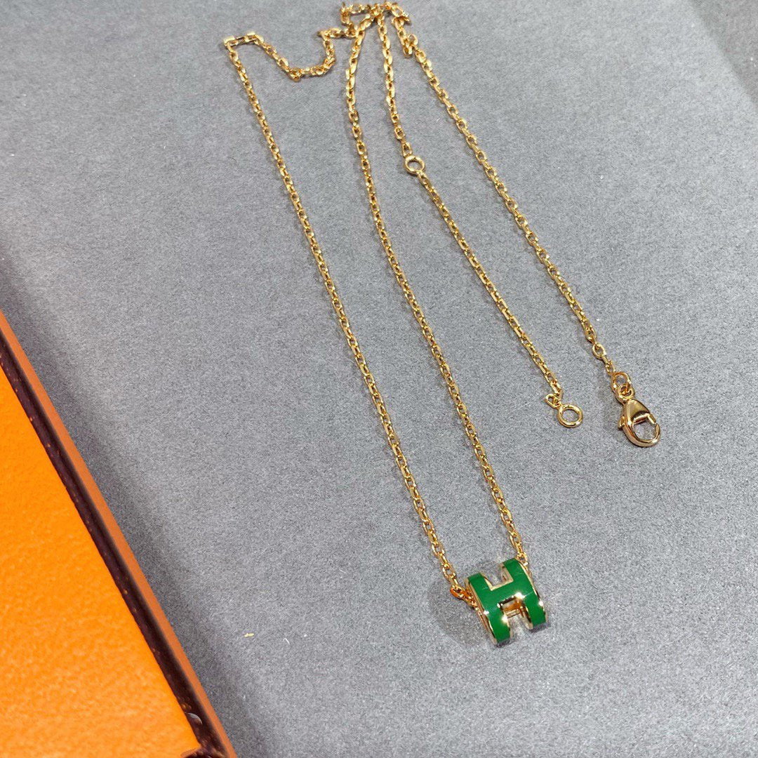 [ELAN LUXE]POP H GREEN NECKLACE SILVER AND GOLD