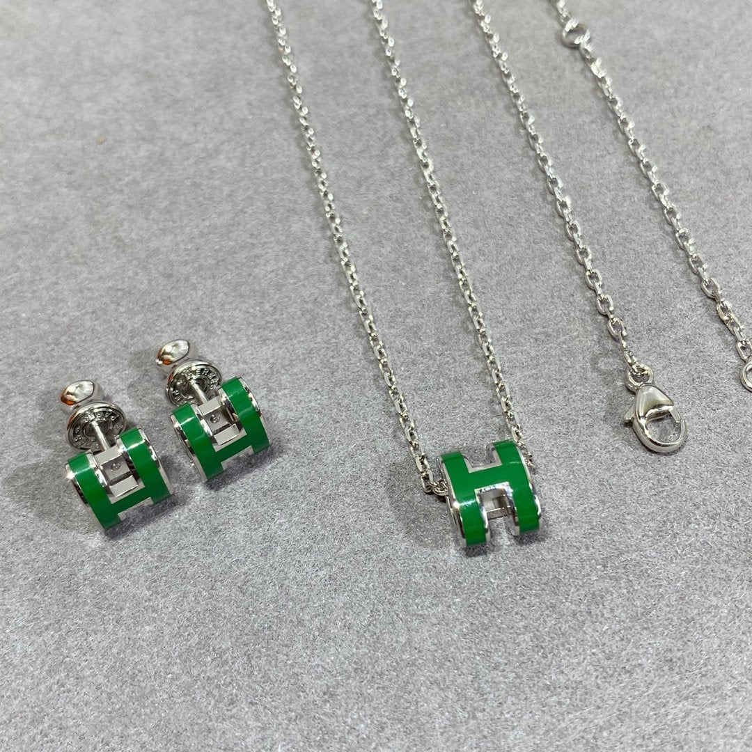 [ELAN LUXE]POP H GREEN NECKLACE SILVER AND GOLD