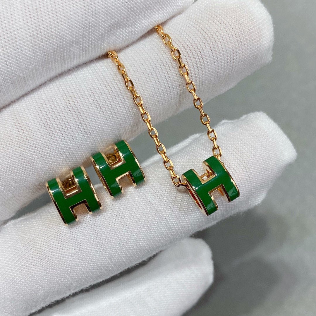 [ELAN LUXE]POP H GREEN NECKLACE SILVER AND GOLD