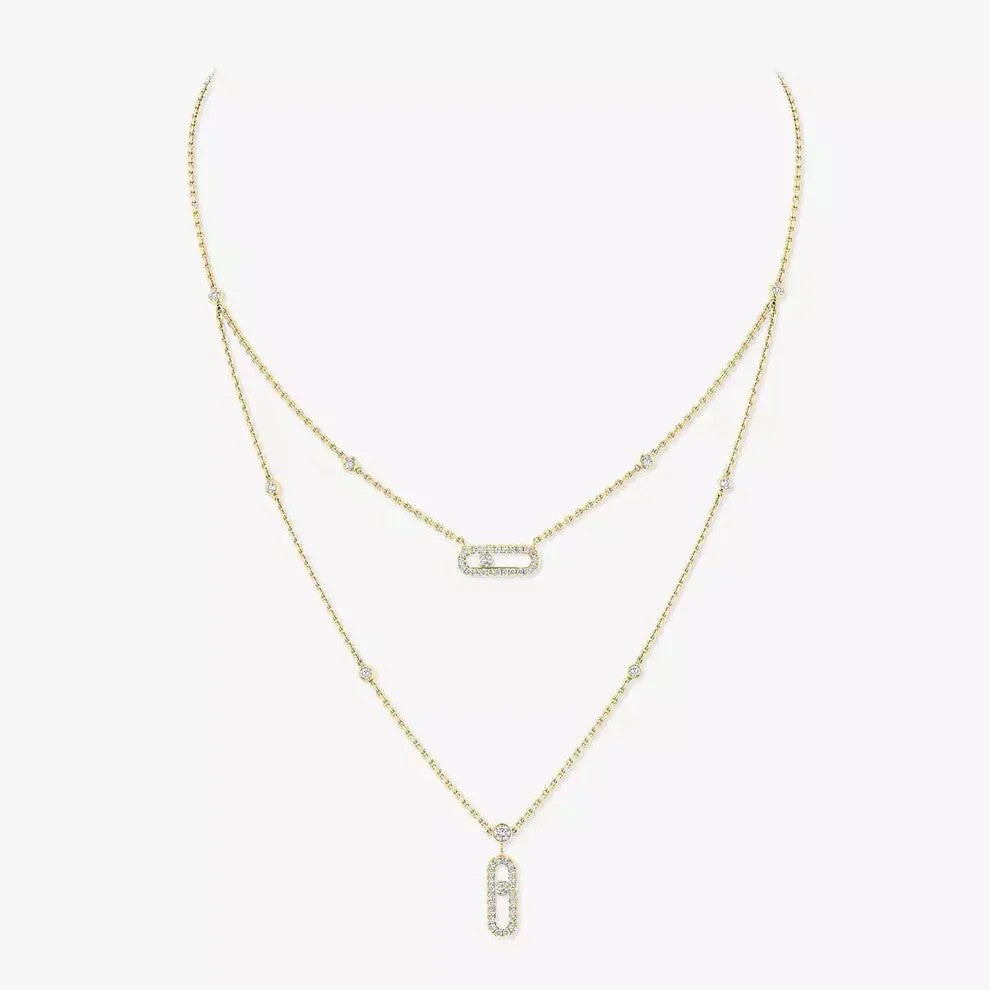 [ELAN LUXE]2 Rows Rose Gold Diamond Pave_ Necklace Move Uno