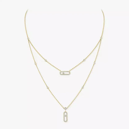 [ELAN LUXE]2 Rows Rose Gold Diamond Pave_ Necklace Move Uno
