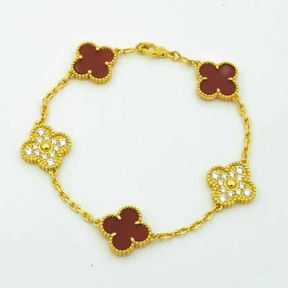 [ELAN LUXE]CLOVER 5 MOTIFS CARNELIAN DIAMOND BRACELET