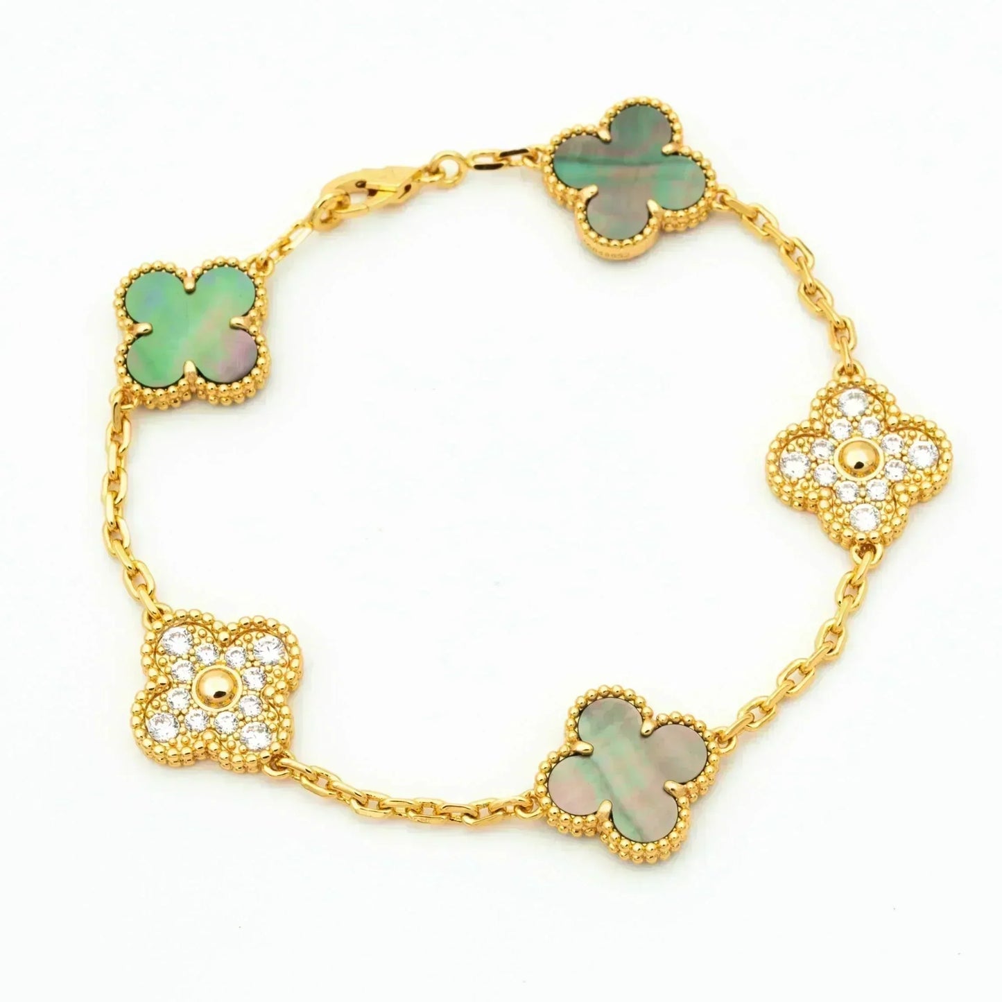 [ELAN LUXE]CLOVER 5 MOTIF GRAY MOP DIAMOND BRACELET