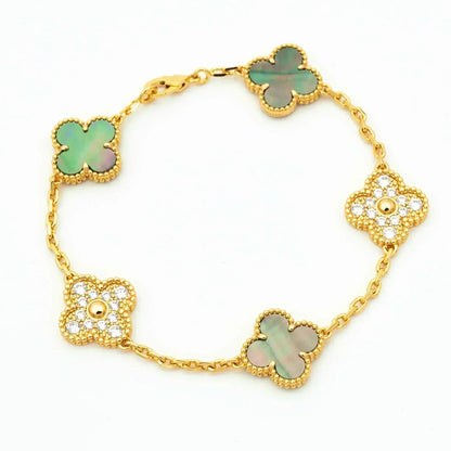 [ELAN LUXE]CLOVER 5 MOTIF GRAY MOP DIAMOND BRACELET