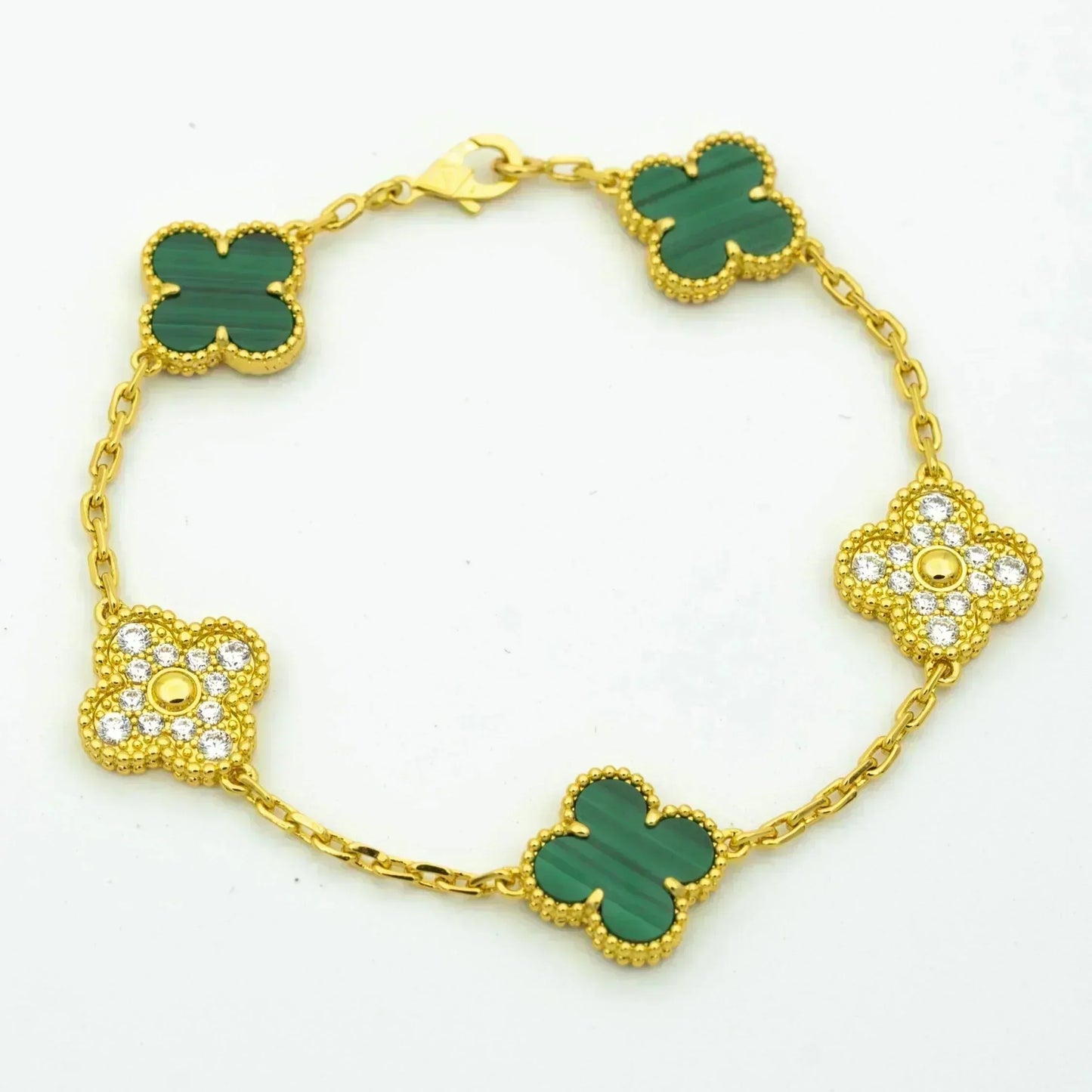 [ELAN LUXE]CLOVER  5 MOTIF MALACHITE DIAMOND BRACELET
