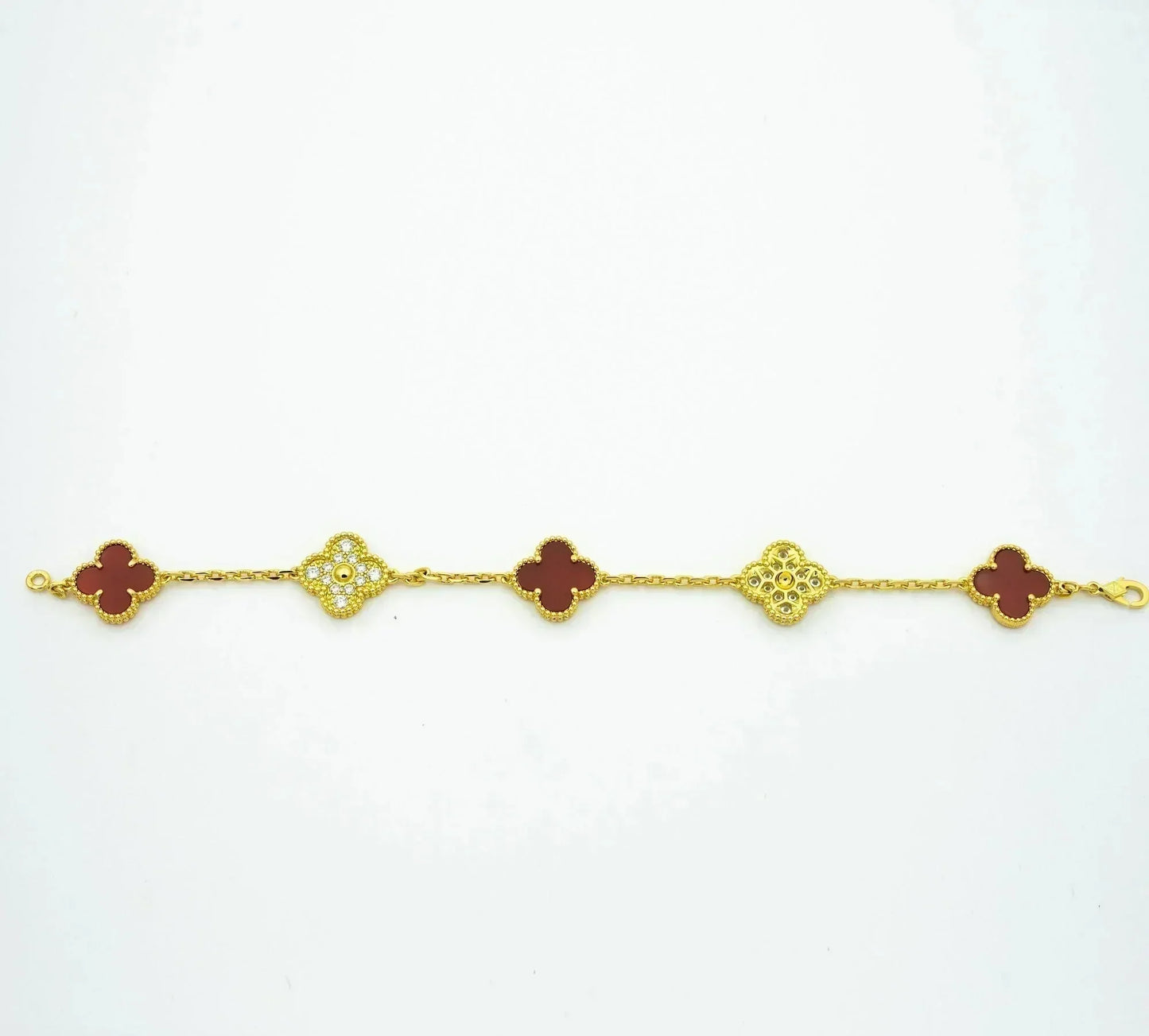 [ELAN LUXE]CLOVER 5 MOTIFS CARNELIAN DIAMOND BRACELET