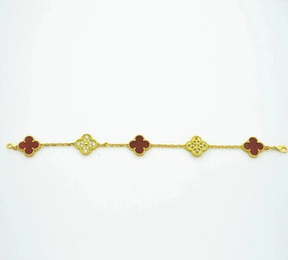 [ELAN LUXE]CLOVER 5 MOTIFS CARNELIAN DIAMOND BRACELET