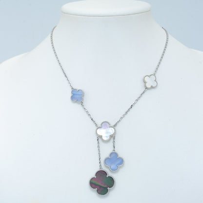 [ELAN LUXE]CLOVER MOP CHALCEDONY NECKLACE SILVER 6 MOTIF