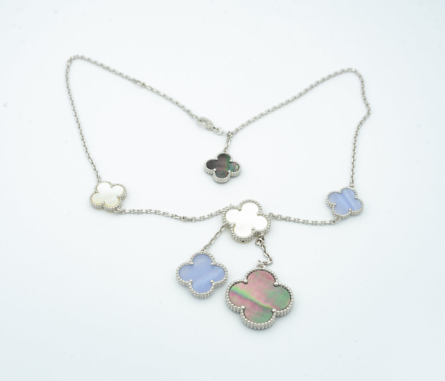 [ELAN LUXE]CLOVER MOP CHALCEDONY NECKLACE SILVER 6 MOTIF