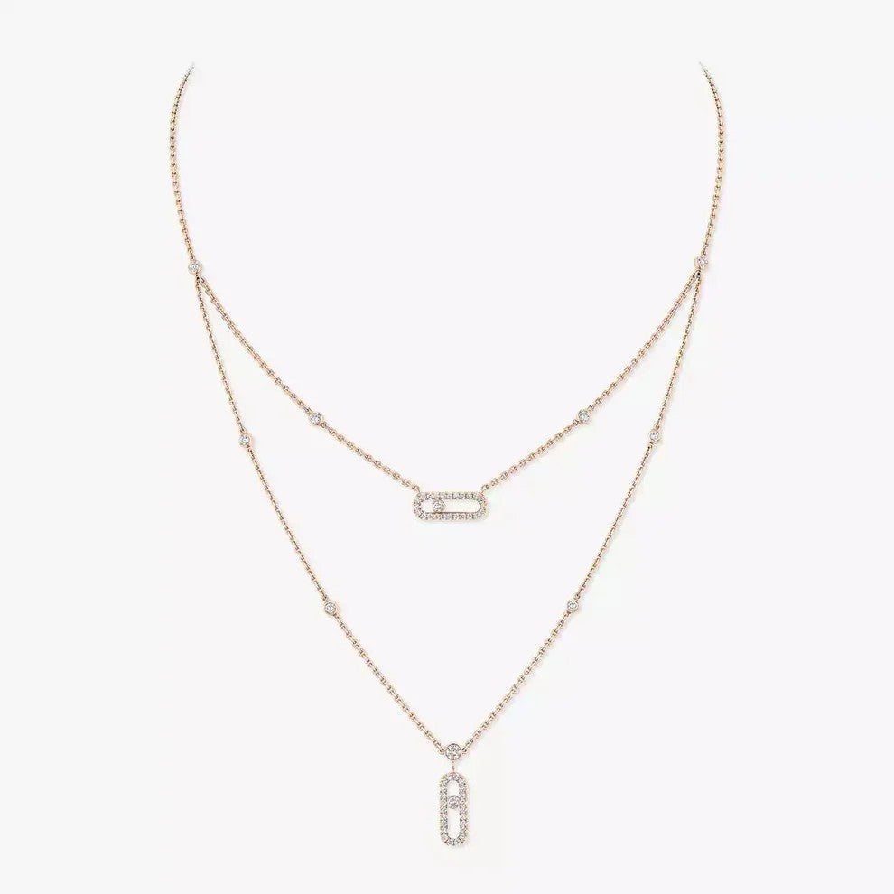 [ELAN LUXE]2 Rows Rose Gold Diamond Pave_ Necklace Move Uno