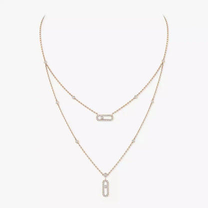 [ELAN LUXE]2 Rows Rose Gold Diamond Pave_ Necklace Move Uno