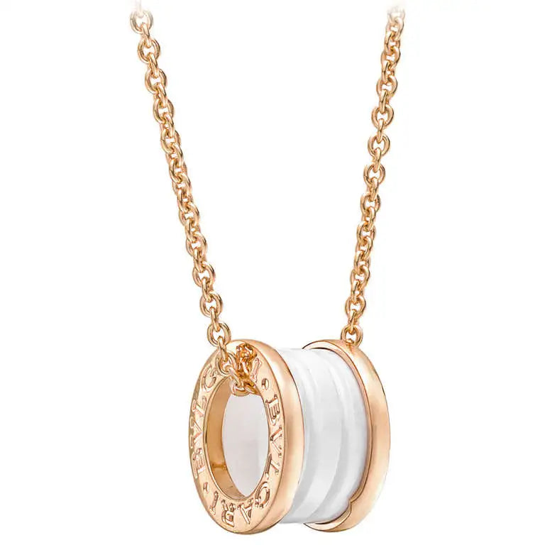 [ELAN LUXE]ZERO 1 WHITE CERAMIC PINK GOLD DIAMOND NECKLACE